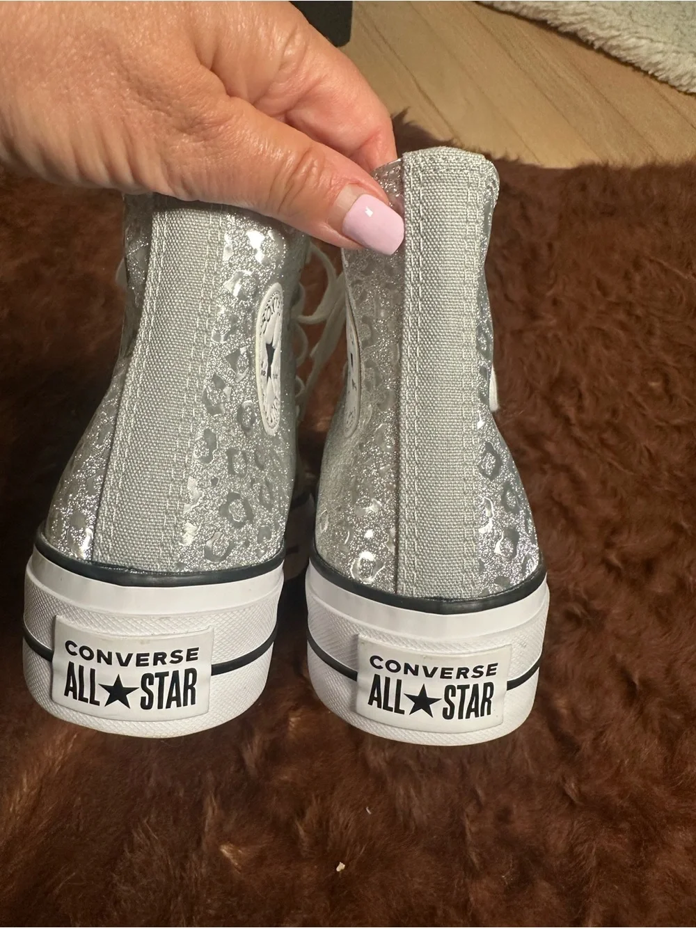Converse Silver Glitter Platform Chuck Taylor High Top Sneakers